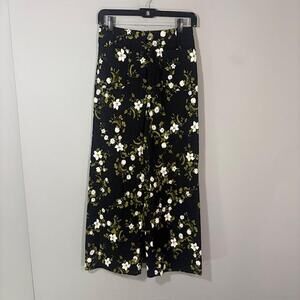 Maeve Pants Womens 25 Black Floral Twill Wide Leg Cropped Zip Pockets Stretch